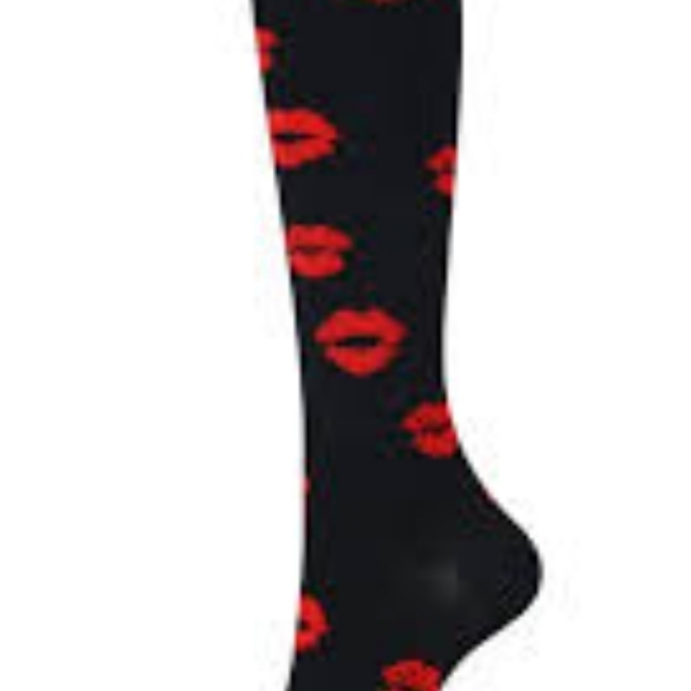 Red Lip Stick Compression Socks. Fits Size L. # 0042